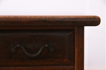 アンティーク家具　明治大正期　総ケヤキ材　レア品　天板一枚板の上質な両袖デスク(文机)
