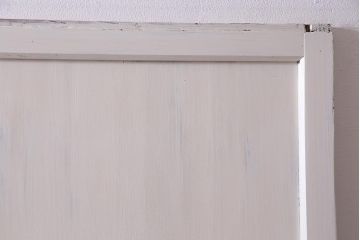アンティーク建具　ラフジュ工房オリジナルステンドグラス　結霜ガラス・モールガラス入り　アンティークペイントに色ガラスが映える板戸2枚セット(建具、引き戸、ガラス帯戸)(R-036742)