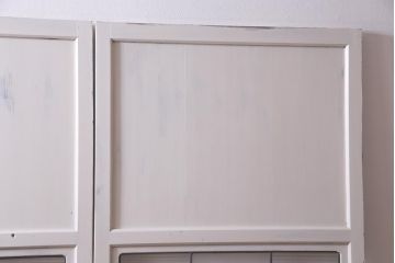 アンティーク建具　ラフジュ工房オリジナルステンドグラス　結霜ガラス・モールガラス入り　アンティークペイントに色ガラスが映える板戸2枚セット(建具、引き戸)