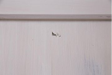 アンティーク建具　ラフジュ工房オリジナルステンドグラス　結霜ガラス・モールガラス入り　アンティークペイントに色ガラスが映える板戸2枚セット(建具、引き戸)