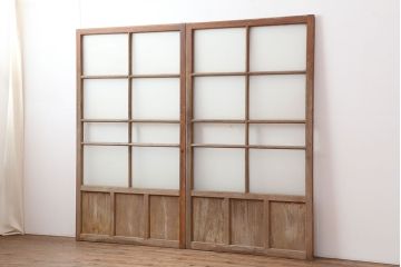 アンティーク建具　木味が魅力のレトロなガラス戸2枚セット(窓、引き戸)(R-036744)