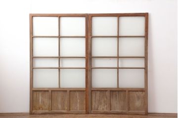 アンティーク建具　木味が魅力のレトロなガラス戸2枚セット(窓、引き戸)(R-036744)