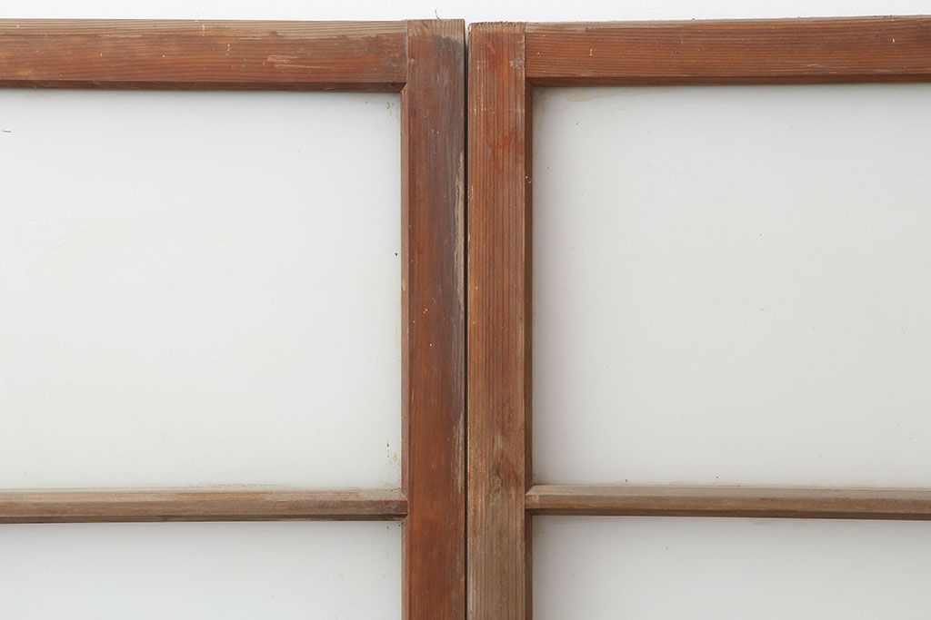 アンティーク建具　木味が魅力のレトロなガラス戸2枚セット(窓、引き戸)(R-036744)