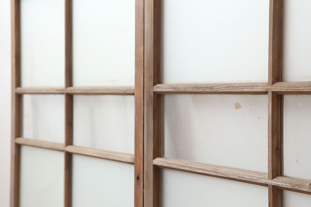 アンティーク建具　木味が魅力のレトロなガラス戸2枚セット(窓、引き戸)(R-036744)
