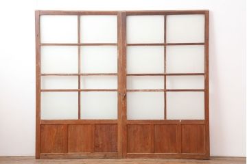 アンティーク建具　木味が魅力のレトロなガラス戸2枚セット(窓、引き戸)(R-036744)