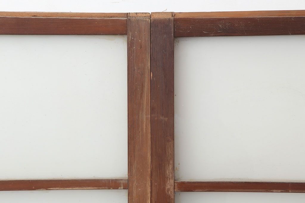 アンティーク建具　木味が魅力のレトロなガラス戸2枚セット(窓、引き戸)(R-036744)