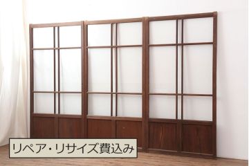 アンティーク建具　木味が魅力のレトロなガラス戸3枚セット(建具、引き戸)(R-036745)