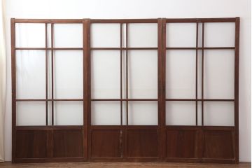 アンティーク建具　木味が魅力のレトロなガラス戸3枚セット(建具、引き戸)(R-036745)