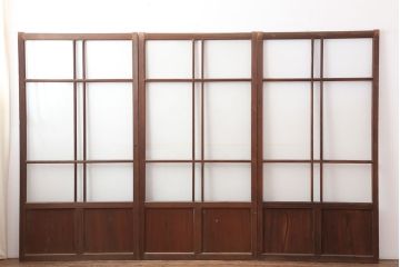 アンティーク建具　木味が魅力のレトロなガラス戸3枚セット(建具、引き戸)(R-036745)