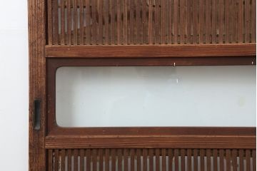 アンティーク建具　和製アンティーク　裏障子枠付き　幅狭　和モダンな空間づくりにおすすめな格子戸2枚セット(建具、引き戸)(R-036746)
