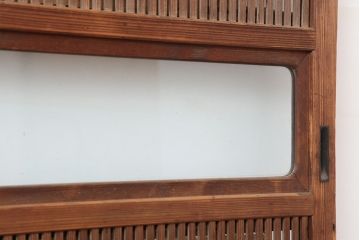 アンティーク建具　和製アンティーク　裏障子枠付き　幅狭　和モダンな空間づくりにおすすめな格子戸2枚セット(建具、引き戸)(R-036746)
