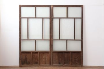 アンティーク建具　昭和初期　シンプルな木製フレームのガラス戸2枚セット　(R-036747)