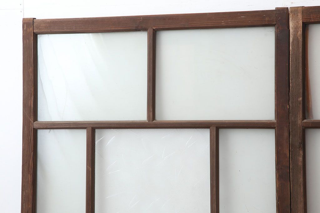アンティーク建具　昭和初期　シンプルな木製フレームのガラス戸2枚セット　(R-036747)