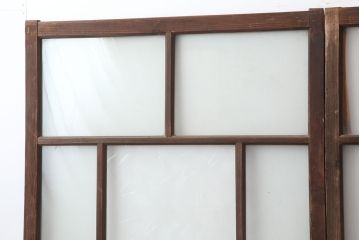 アンティーク建具　昭和初期　シンプルな木製フレームのガラス戸2枚セット　(R-036747)