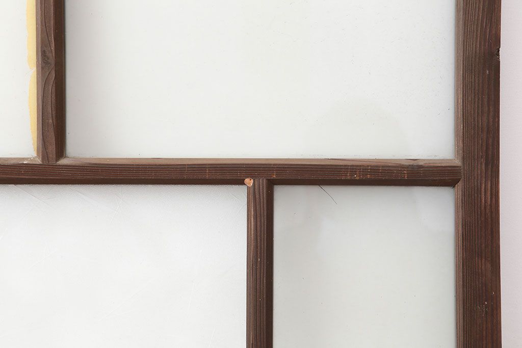 アンティーク建具　昭和初期　シンプルな木製フレームのガラス戸2枚セット　(R-036747)