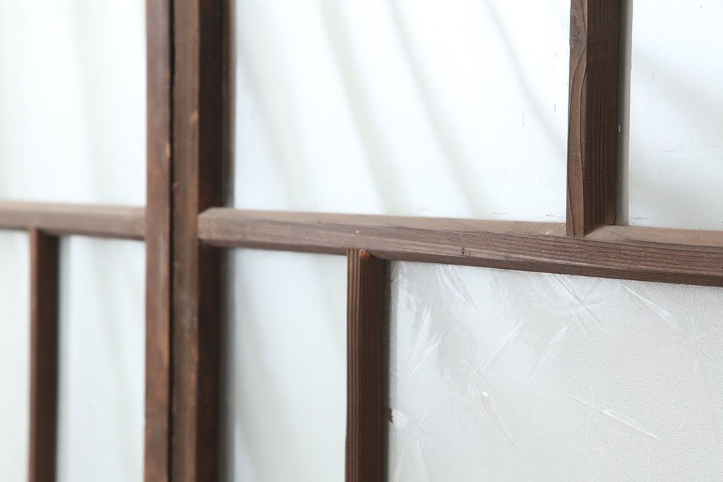 アンティーク建具　昭和初期　シンプルな木製フレームのガラス戸2枚セット　(R-036747)