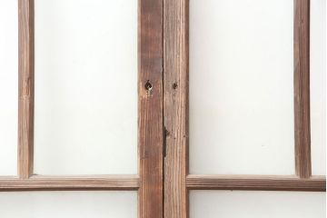 アンティーク建具　昭和初期　シンプルな木製フレームのガラス戸2枚セット　(R-036747)