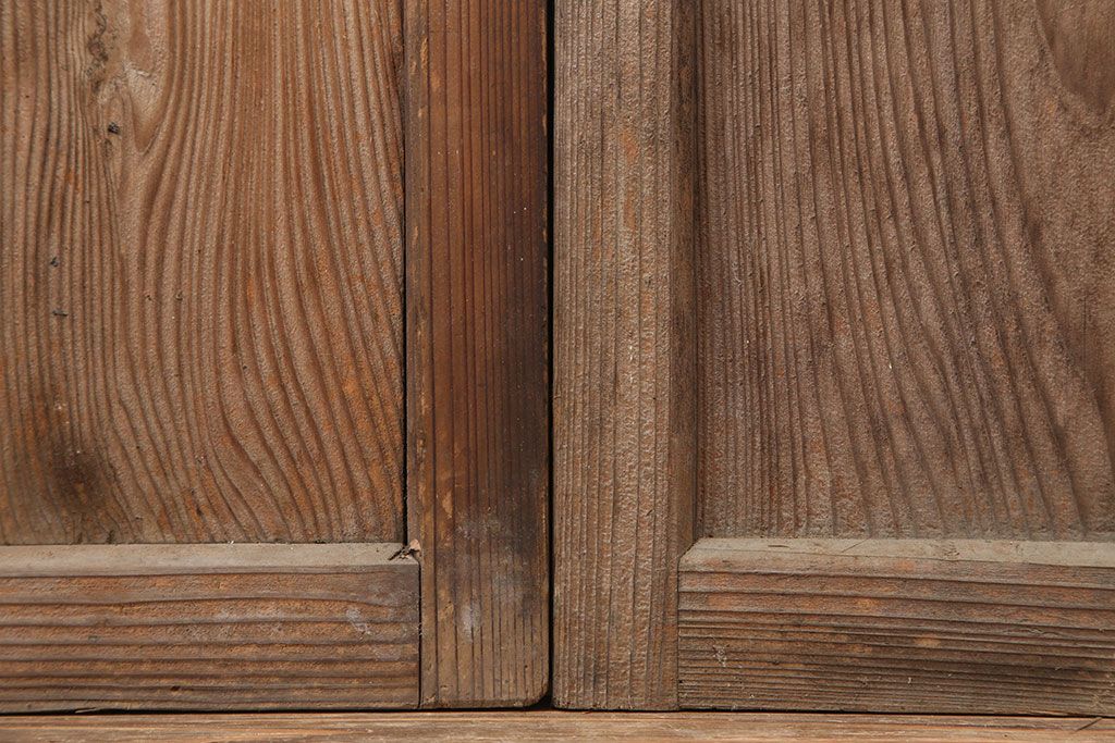 アンティーク建具　昭和初期　シンプルな木製フレームのガラス戸2枚セット　(R-036747)