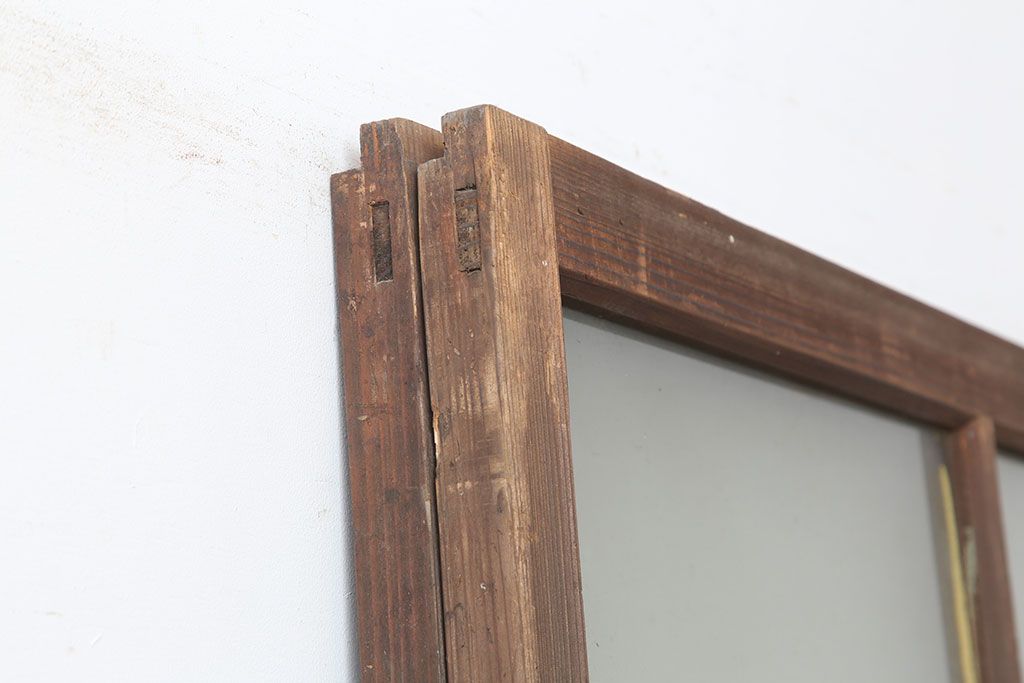 アンティーク建具　昭和初期　シンプルな木製フレームのガラス戸2枚セット　(R-036747)