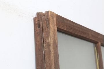 アンティーク建具　昭和初期　シンプルな木製フレームのガラス戸2枚セット　(R-036747)