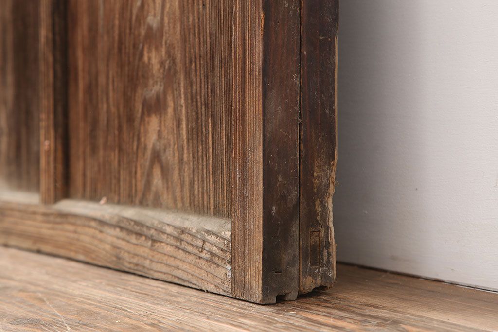 アンティーク建具　昭和初期　シンプルな木製フレームのガラス戸2枚セット　(R-036747)