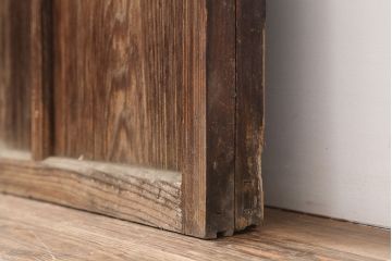 アンティーク建具　昭和初期　シンプルな木製フレームのガラス戸2枚セット　(R-036747)