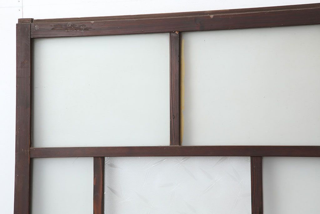 アンティーク建具　昭和初期　シンプルな木製フレームのガラス戸2枚セット　(R-036747)