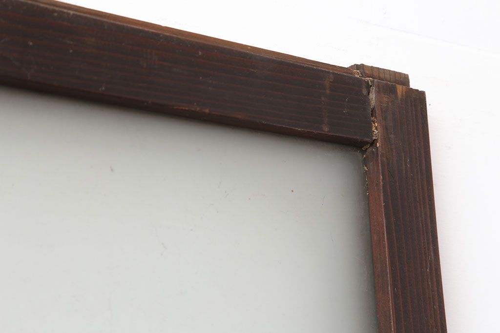 アンティーク建具　昭和初期　シンプルな木製フレームのガラス戸2枚セット　(R-036747)