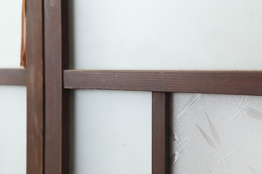 アンティーク建具　昭和初期　シンプルな木製フレームのガラス戸2枚セット　(R-036747)