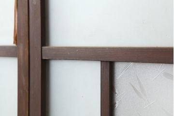 アンティーク建具　昭和初期　シンプルな木製フレームのガラス戸2枚セット　(R-036747)