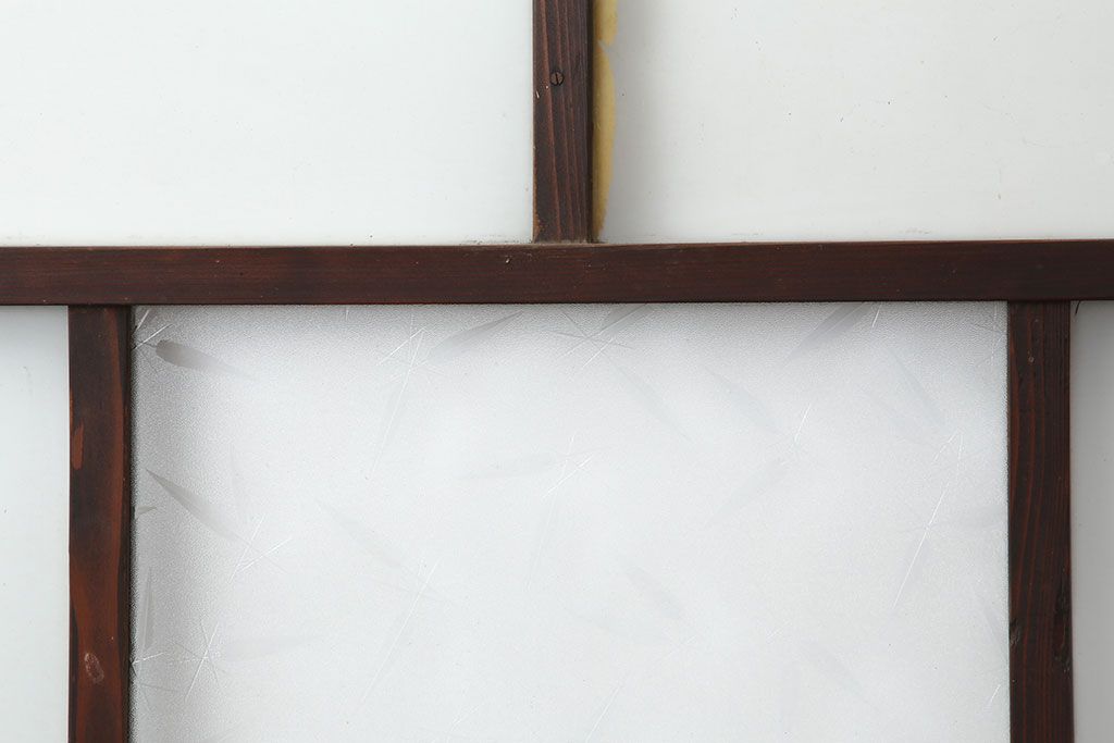 アンティーク建具　昭和初期　シンプルな木製フレームのガラス戸2枚セット　(R-036747)