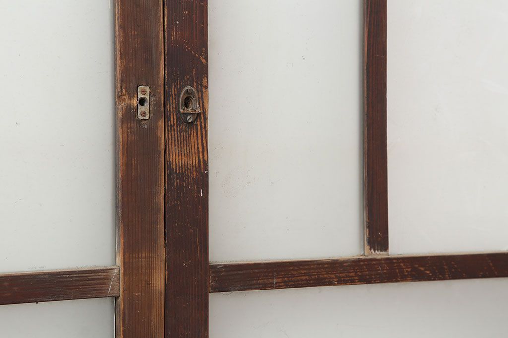 アンティーク建具　昭和初期　シンプルな木製フレームのガラス戸2枚セット　(R-036747)