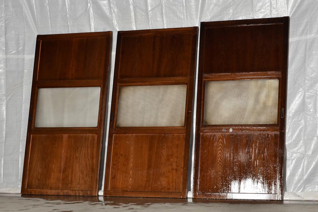 アンティーク建具　レトロな雰囲気漂うガラス帯戸3枚セット(引き戸、建具)(R-036749)