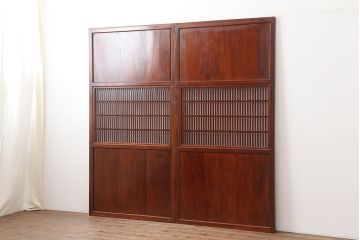 アンティーク建具　明治大正期　和モダンな格子帯戸2枚セット(引き戸、建具)(R-036750)