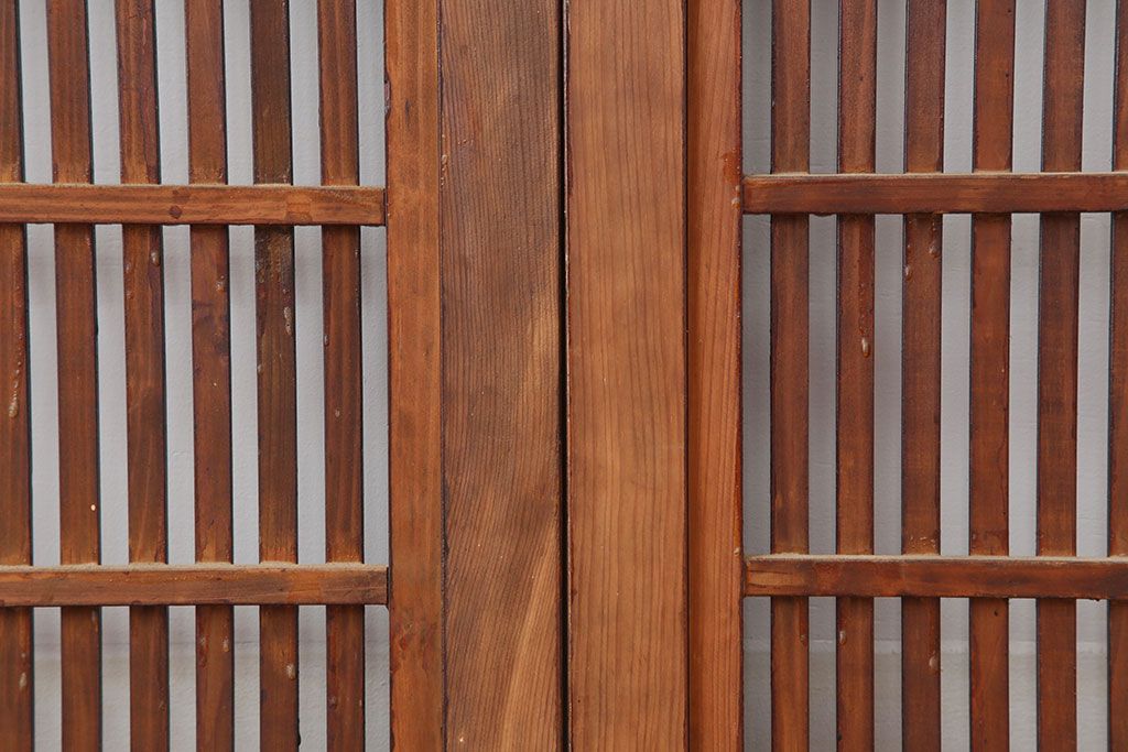 アンティーク建具　明治大正期　和モダンな格子帯戸2枚セット(引き戸、建具)(R-036750)