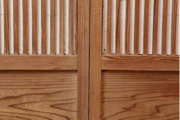 アンティーク建具　裏障子付き　木味と桟が魅力の格子戸2枚セット(引き戸、建具)(R-036753)