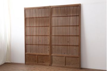 アンティーク建具　裏障子付き　木味と桟が魅力の格子戸2枚セット(引き戸、建具)(R-036754)