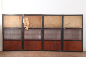 アンティーク建具　和製アンティーク　明治大正期　ケヤキ材一枚板　上手物の格子帯戸4枚セット(引き戸、建具)(R-036755)