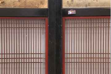アンティーク建具　和製アンティーク　明治大正期　ケヤキ材一枚板　上手物の格子帯戸4枚セット(引き戸、建具)(R-036755)