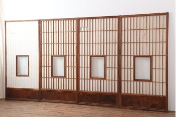 アンティーク建具　昭和初期　縦額入り障子戸4枚セット(引き戸、建具)(R-036757)