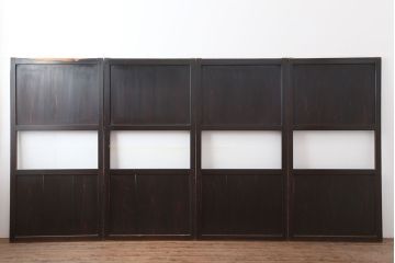 アンティーク建具　シンプルなガラス帯戸4枚セット(引き戸、建具)(R-036758)