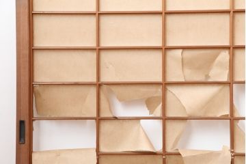 アンティーク建具　昭和初期　シンプルな木製フレームの障子戸4枚セット(建具、引き戸)(R-036760)