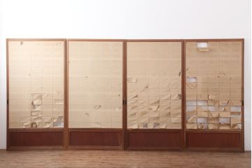 アンティーク建具　昭和初期　シンプルな木製フレームの障子戸4枚セット(建具、引き戸)(R-036760)