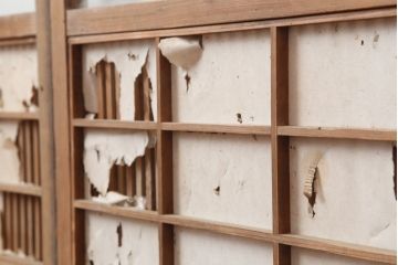 アンティーク建具　和製アンティーク　昭和初期　木味と桟が魅力の格子戸3枚セット(引き戸、建具)(R-036761)