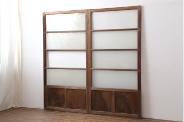 アンティーク建具　昭和レトロのシンプルなガラス戸2枚セット(窓、引き戸)(R-036762)