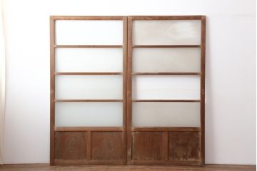 アンティーク建具　昭和レトロのシンプルなガラス戸2枚セット(窓、引き戸)(R-036762)