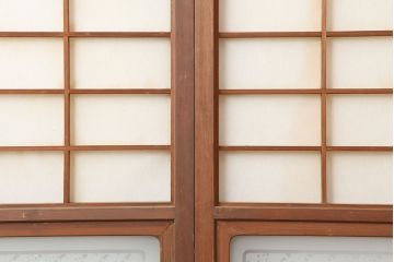 アンティーク建具　横額入り障子戸3枚セット(ガラス帯戸、引き戸、建具)(R-036763)