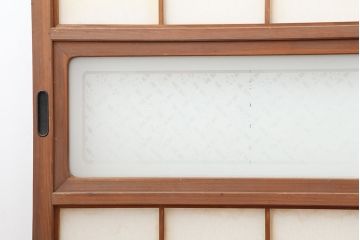アンティーク建具　横額入り障子戸3枚セット(ガラス帯戸、引き戸、建具)(R-036763)