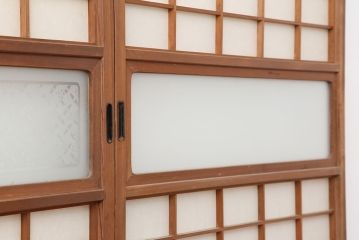 アンティーク建具　横額入り障子戸3枚セット(ガラス帯戸、引き戸、建具)(R-036763)
