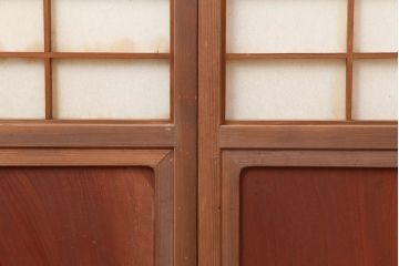 アンティーク建具　横額入り障子戸3枚セット(ガラス帯戸、引き戸、建具)(R-036763)